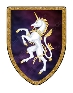 Unicorn on Purple Medieval Shield