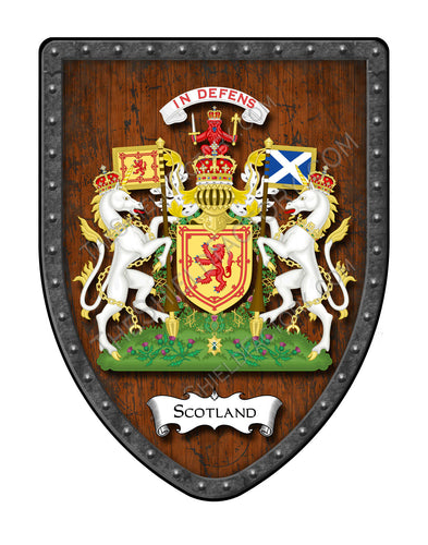 Scotland Country Coat of Arms of Wood Background
